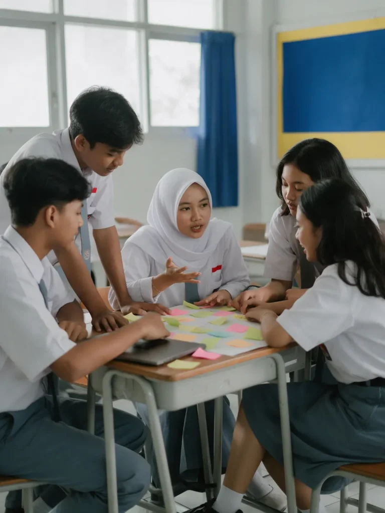 Murid berdiskusi dalam kelompok kecil