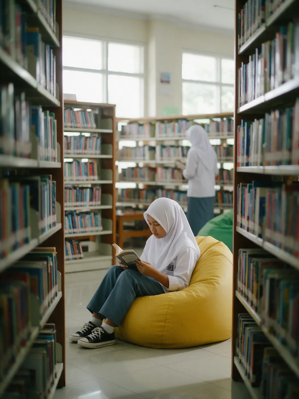 Murid membaca di perpustakaan
