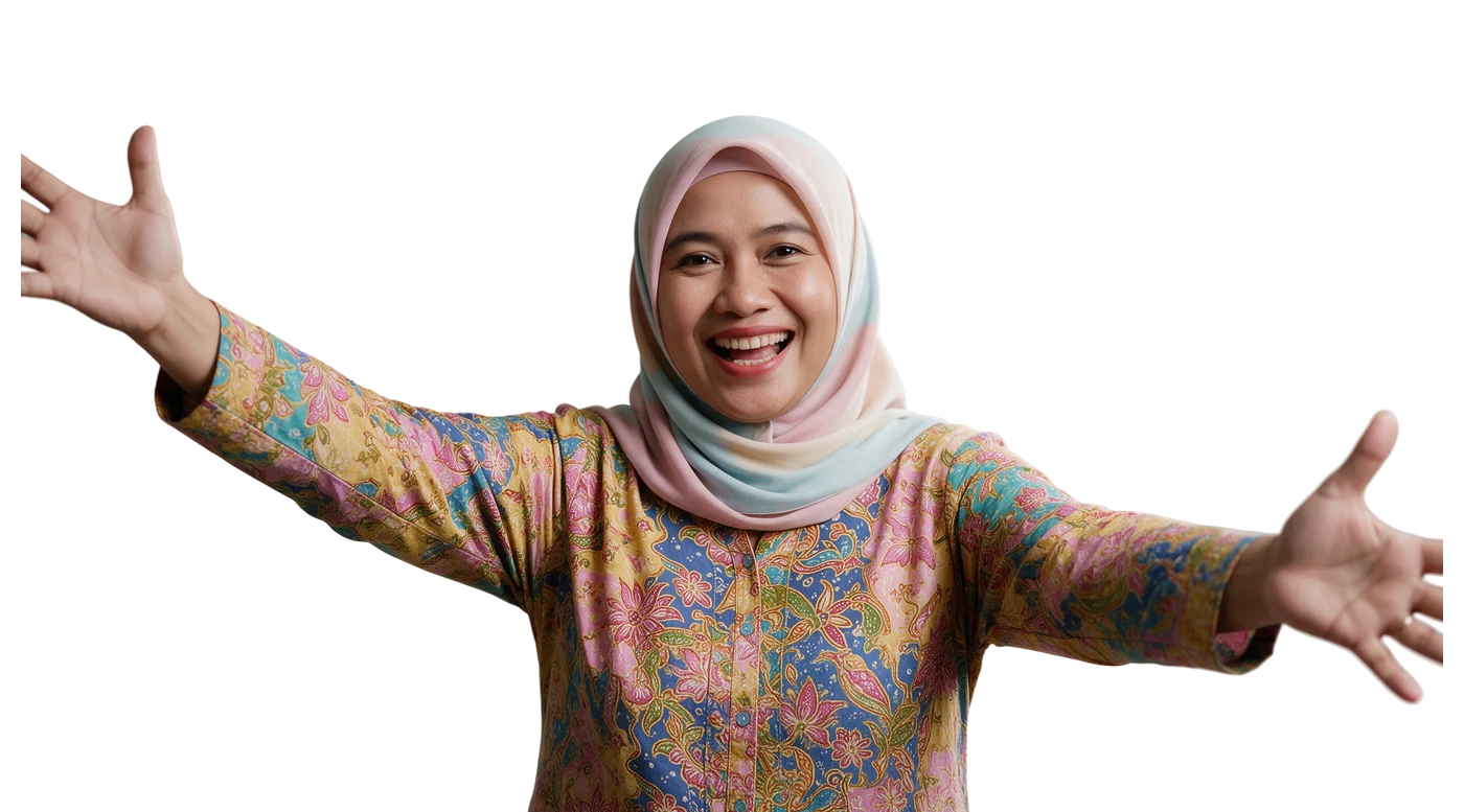 Kepala TK Mustikane merentangkan tangan menyambut