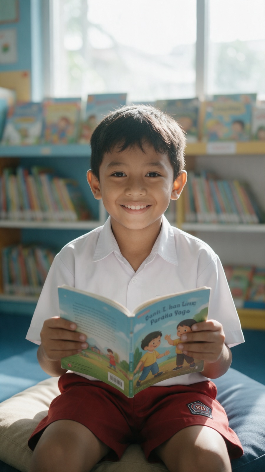 Murid SD Mustikane membaca buku cerita di pojok baca