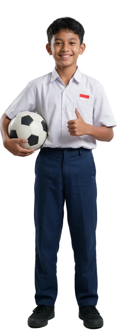 Murid SMP Mustikane memegang bola