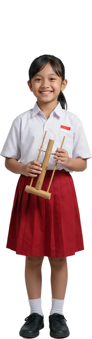 Murid SD memegang angklung