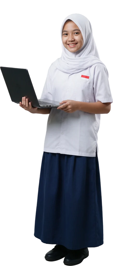 Murid SMP memegang laptop
