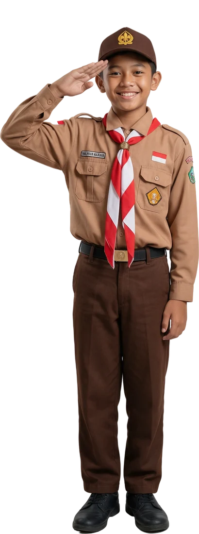 Murid SMP berseragam pramuka memberi hormat