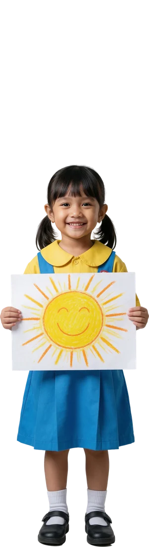 Murid TK memegang gambar matahari