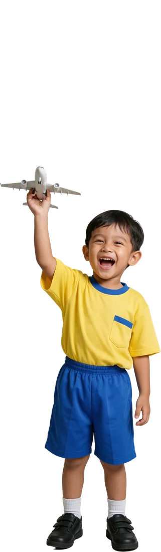 Murid TK mengangkat pesawat mainan