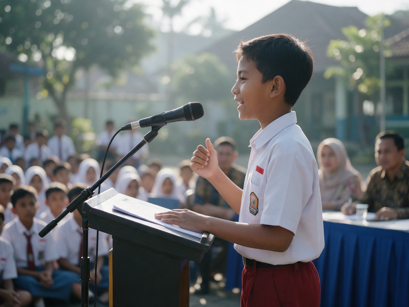 Murid SD berpidato di podium