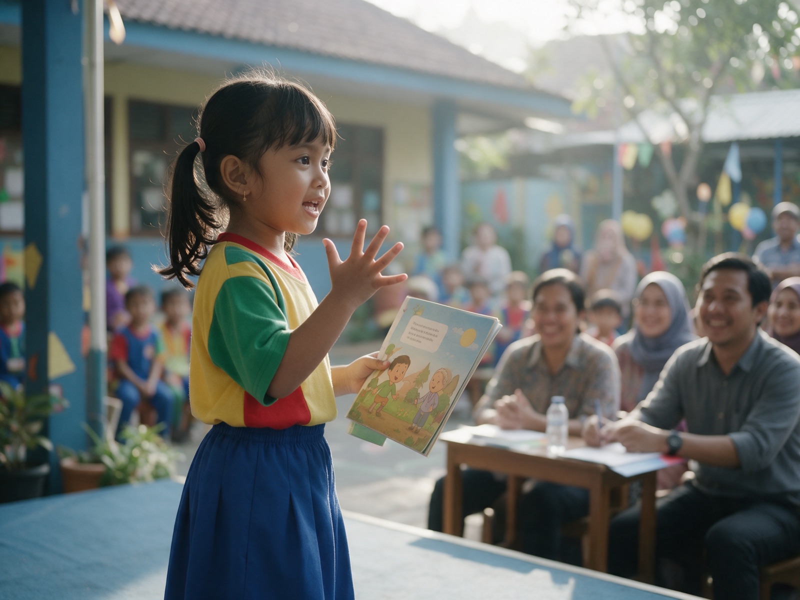 Anak TK bercerita di panggung lomba