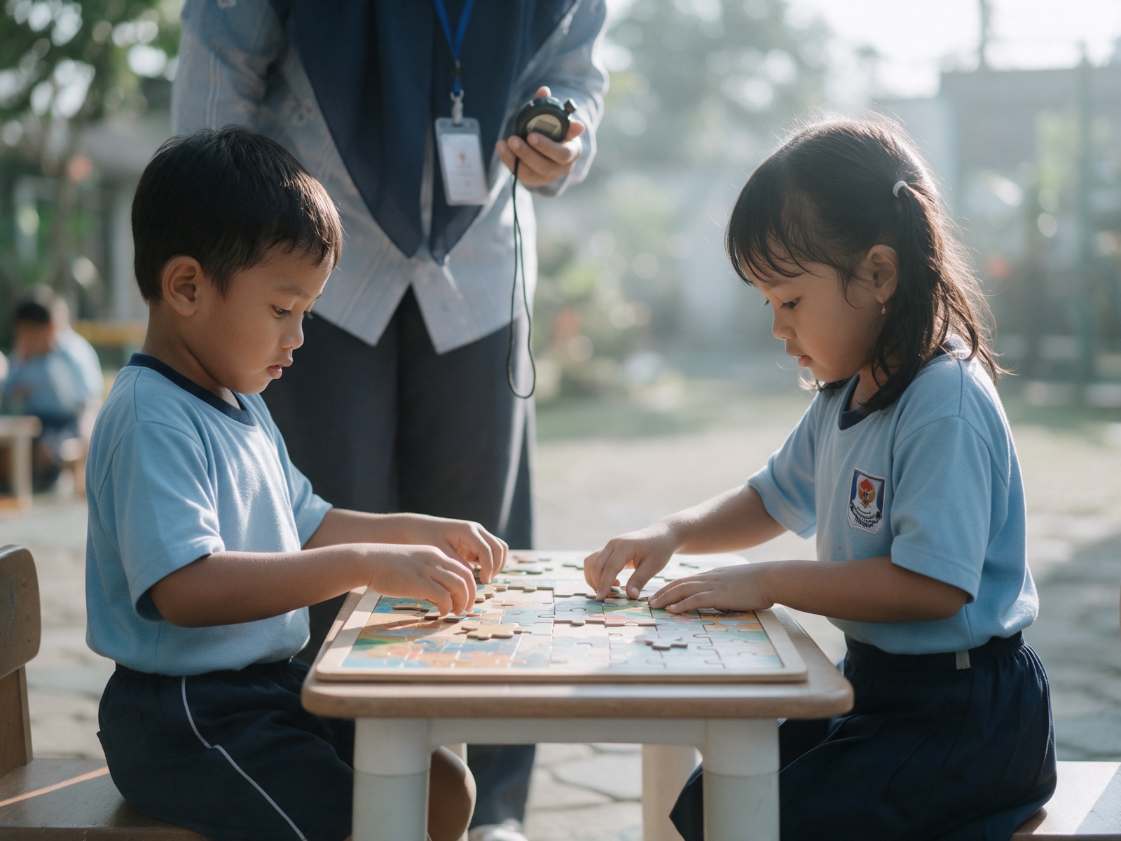 Anak TK menyusun puzzle di lomba