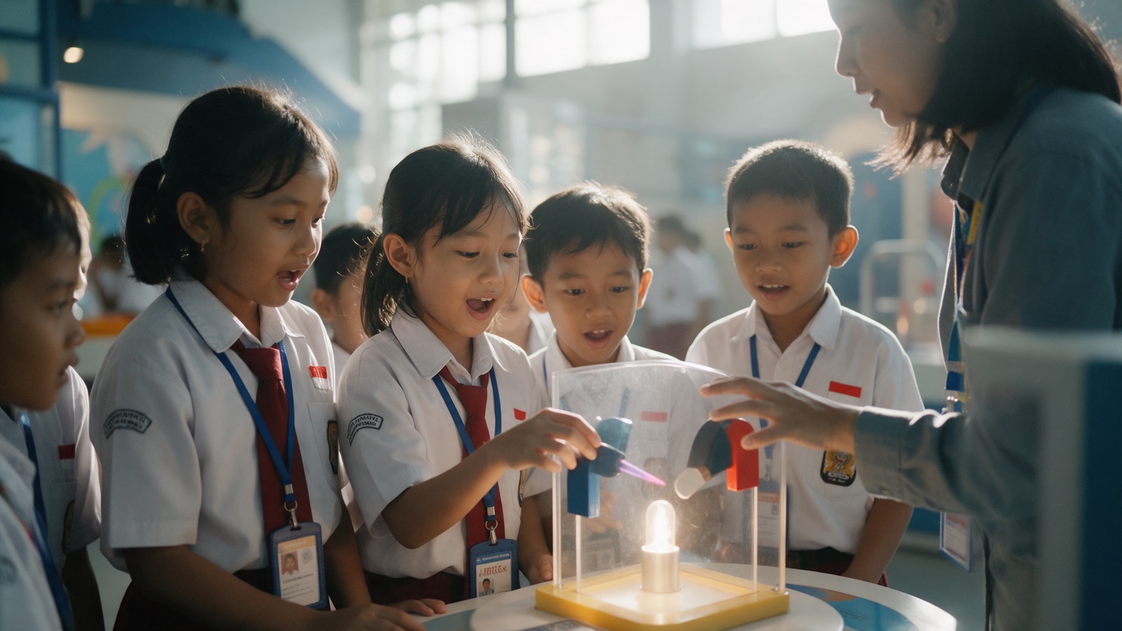 Murid SD mencoba alat peraga di museum sains