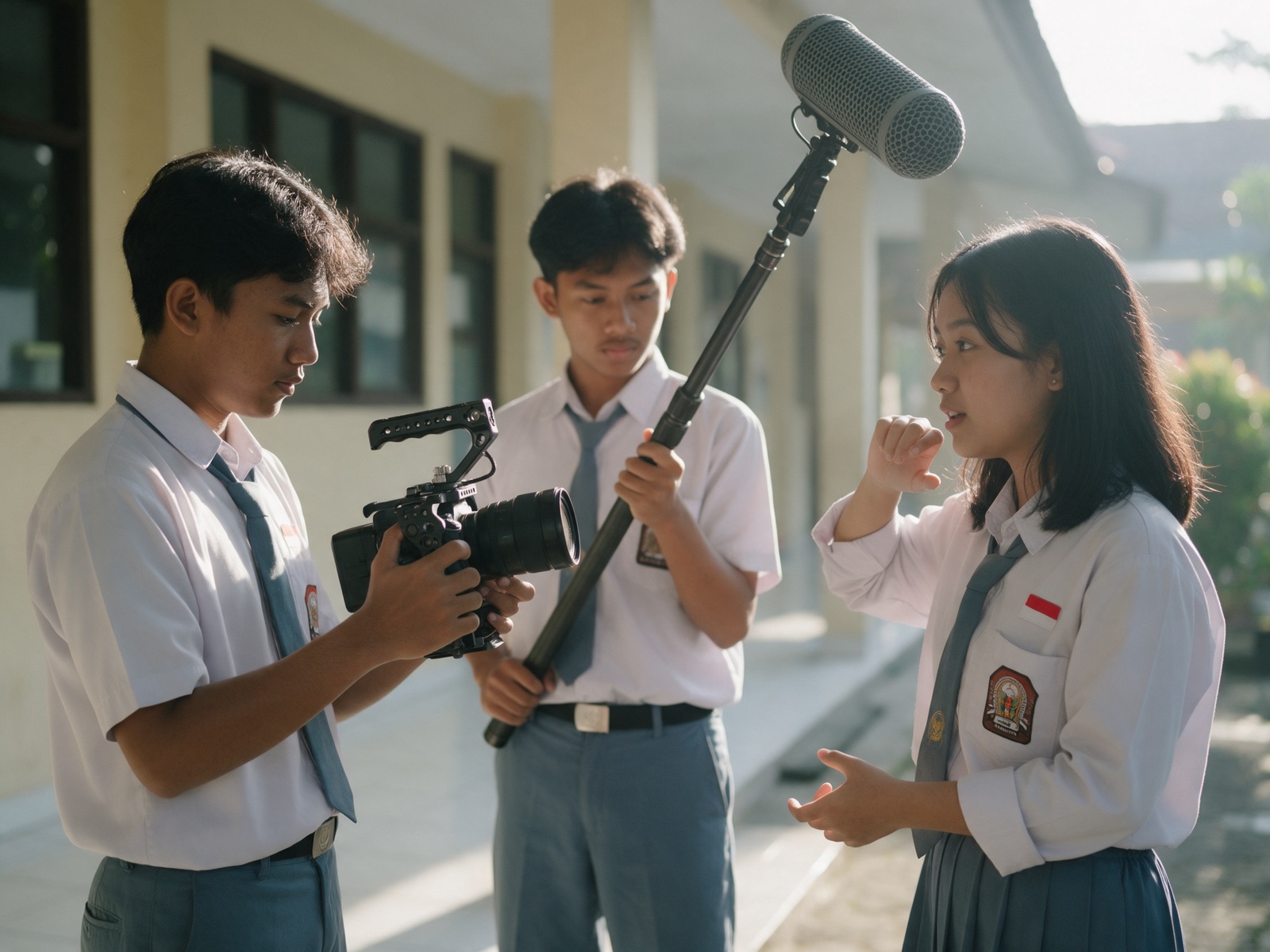 Murid SMA Mustikane merekam film pendek di koridor sekolah