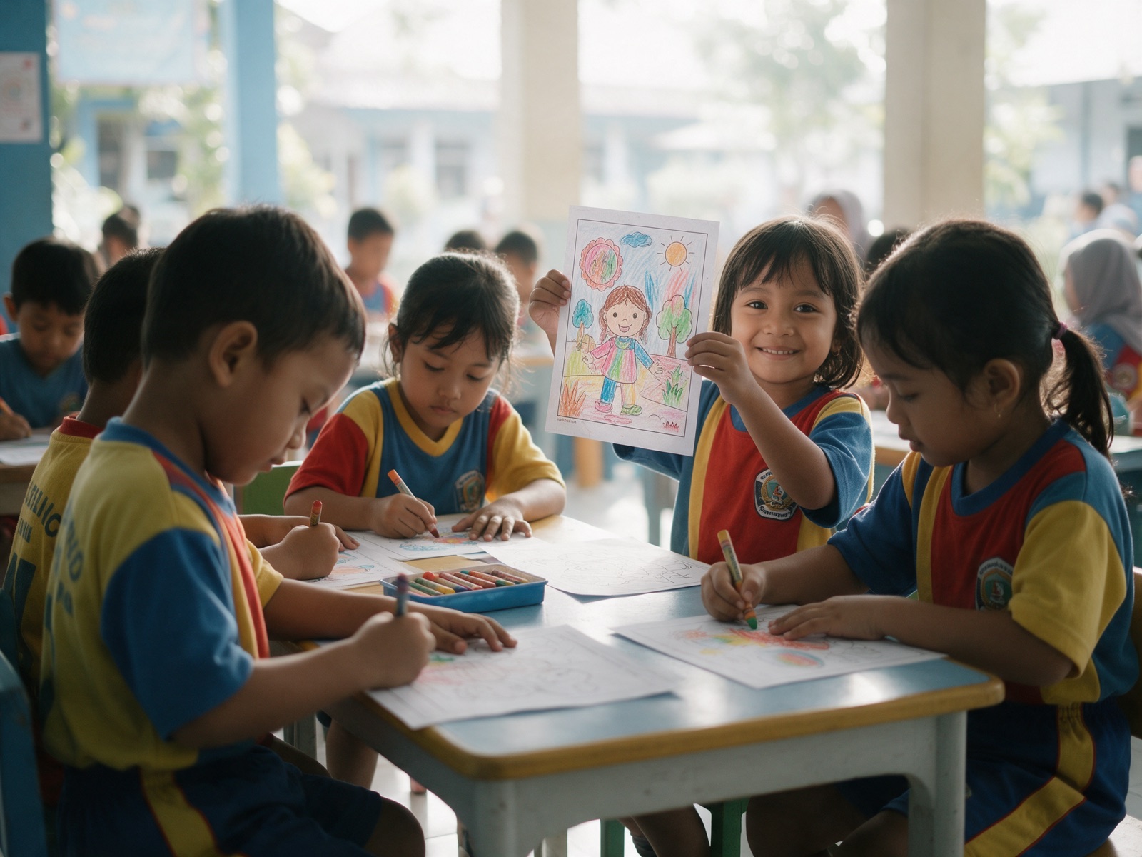 Anak TK Mustikane mewarnai di lomba mewarnai