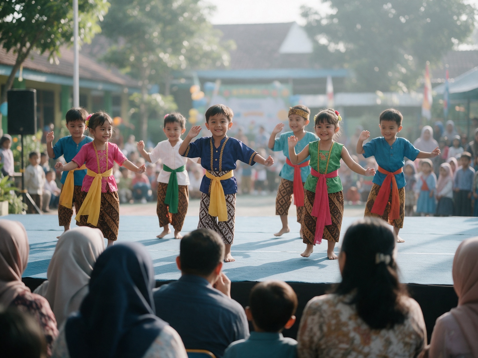 Anak TK Mustikane menari di panggung festival