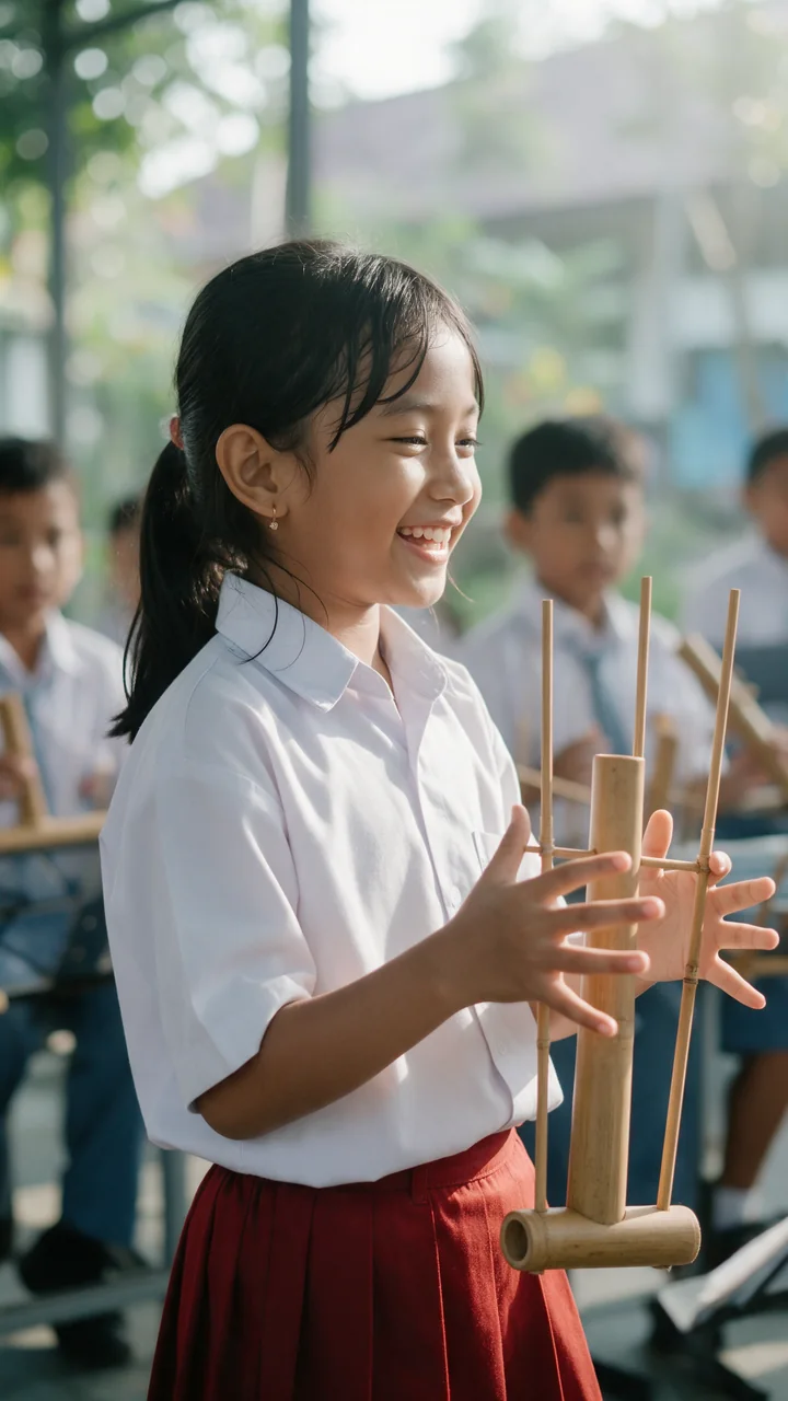 Murid SD memainkan angklung
