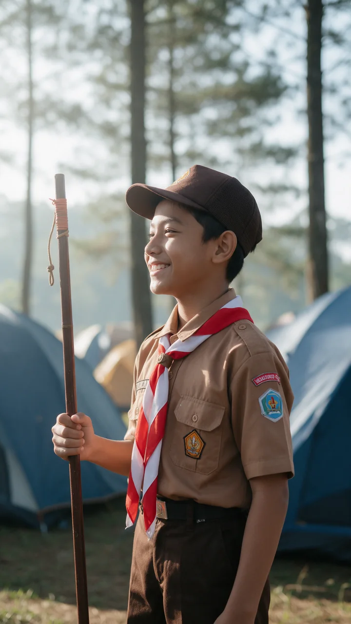 Murid SMP berseragam pramuka di perkemahan